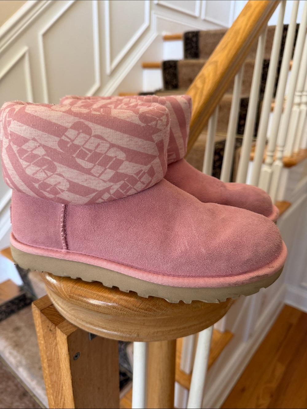 UGG Girls Pink Suede Fold-Over Cuff Booties